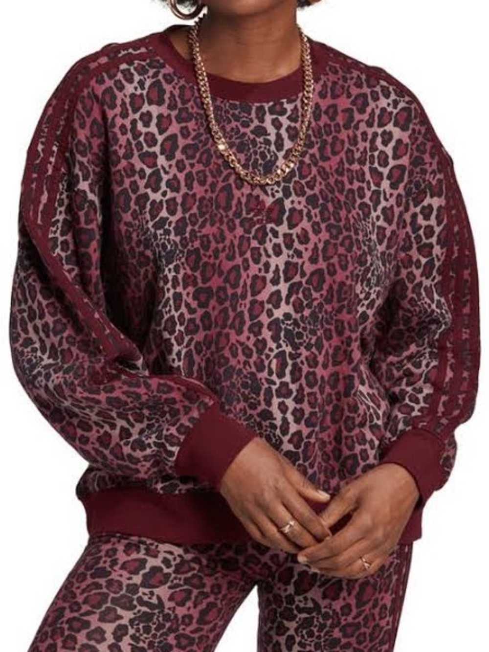 ADIDAS Burgundy Leopard Print Crewneck Sweater